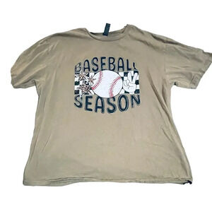 Baseball Season Tee‎ SZ XL Brown Women Unisex Leopard Star Peace Sign